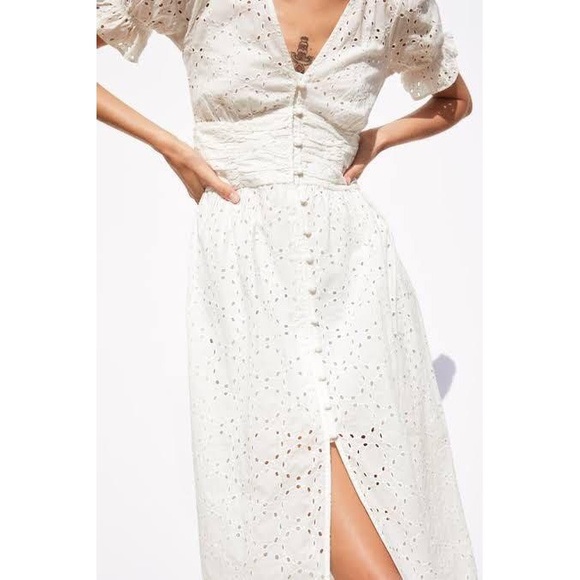 ZARA OPENWORK EMBROIDERY LACE MIDI DRESS - Picture 3 of 6